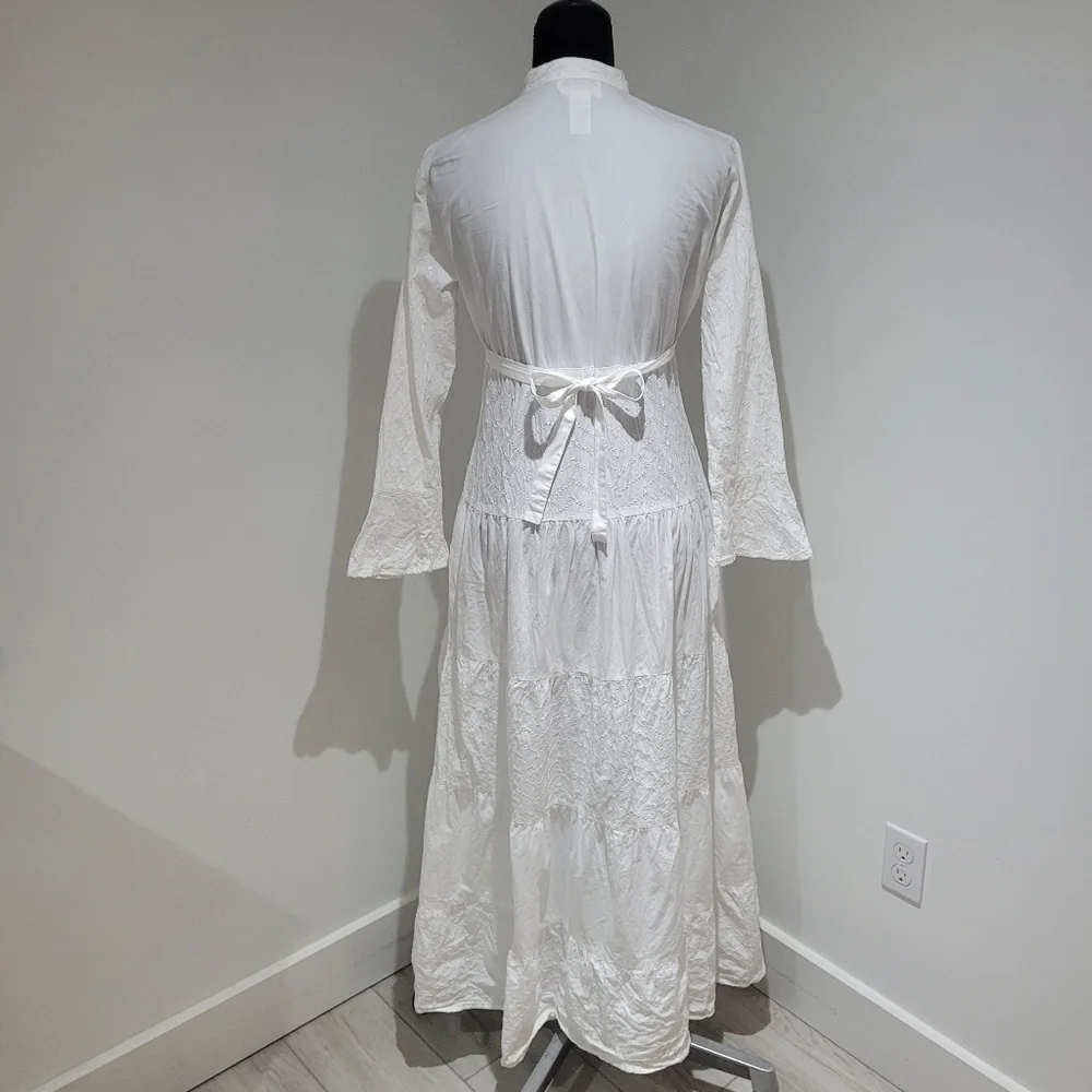 Dressed in White Women's Embroidered Boho Cotton Maxi Dress XS Fairycore Peasant - Picture 8 of 13